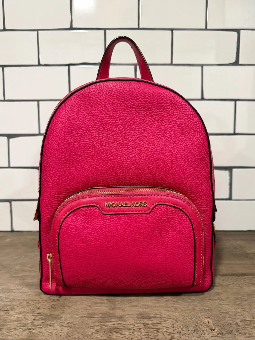 Michael Kors Electric Pink Pebbled Leather Backpack